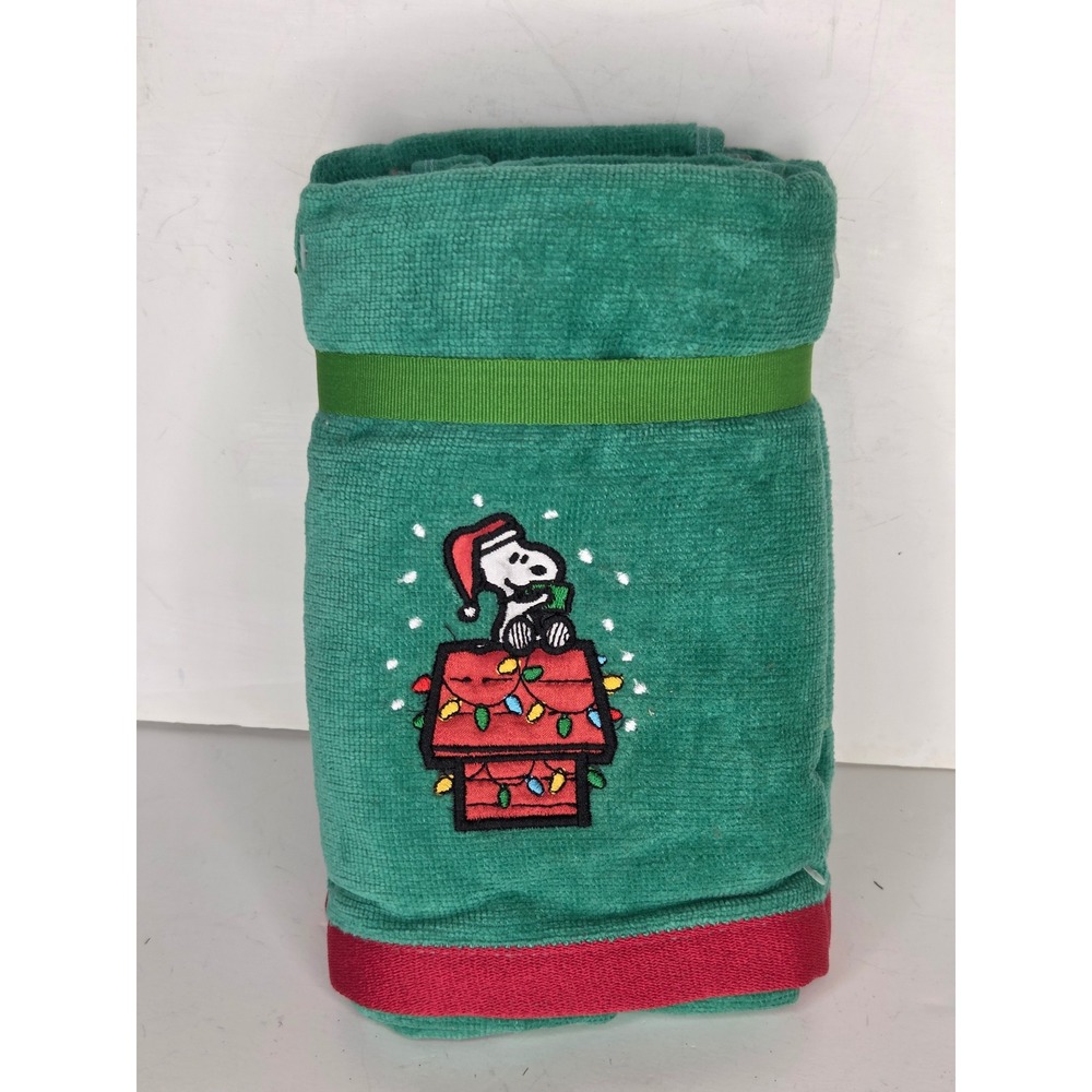 Peanuts Snoopy Christmas Thick Hand Towels Set Green Cotton Embroidered Holiday